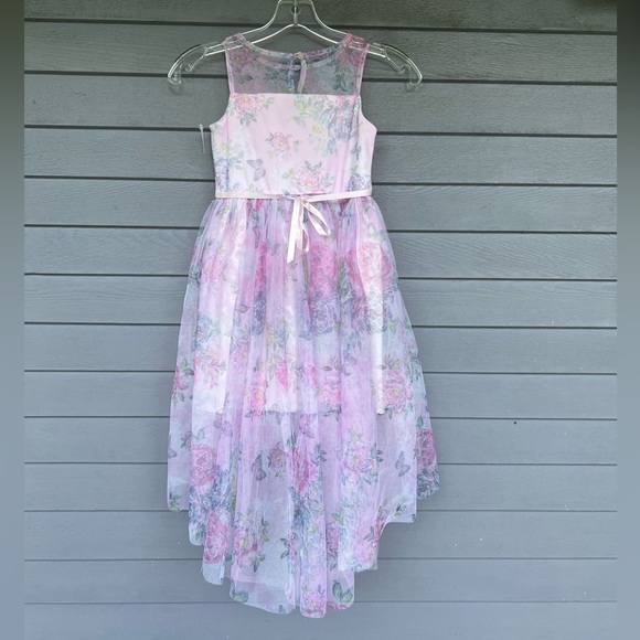 Zenzi Pink Floral Tulle Hi Low Hem Dress Girls Size S 6/6X Special Occasion - Picture 3 of 4